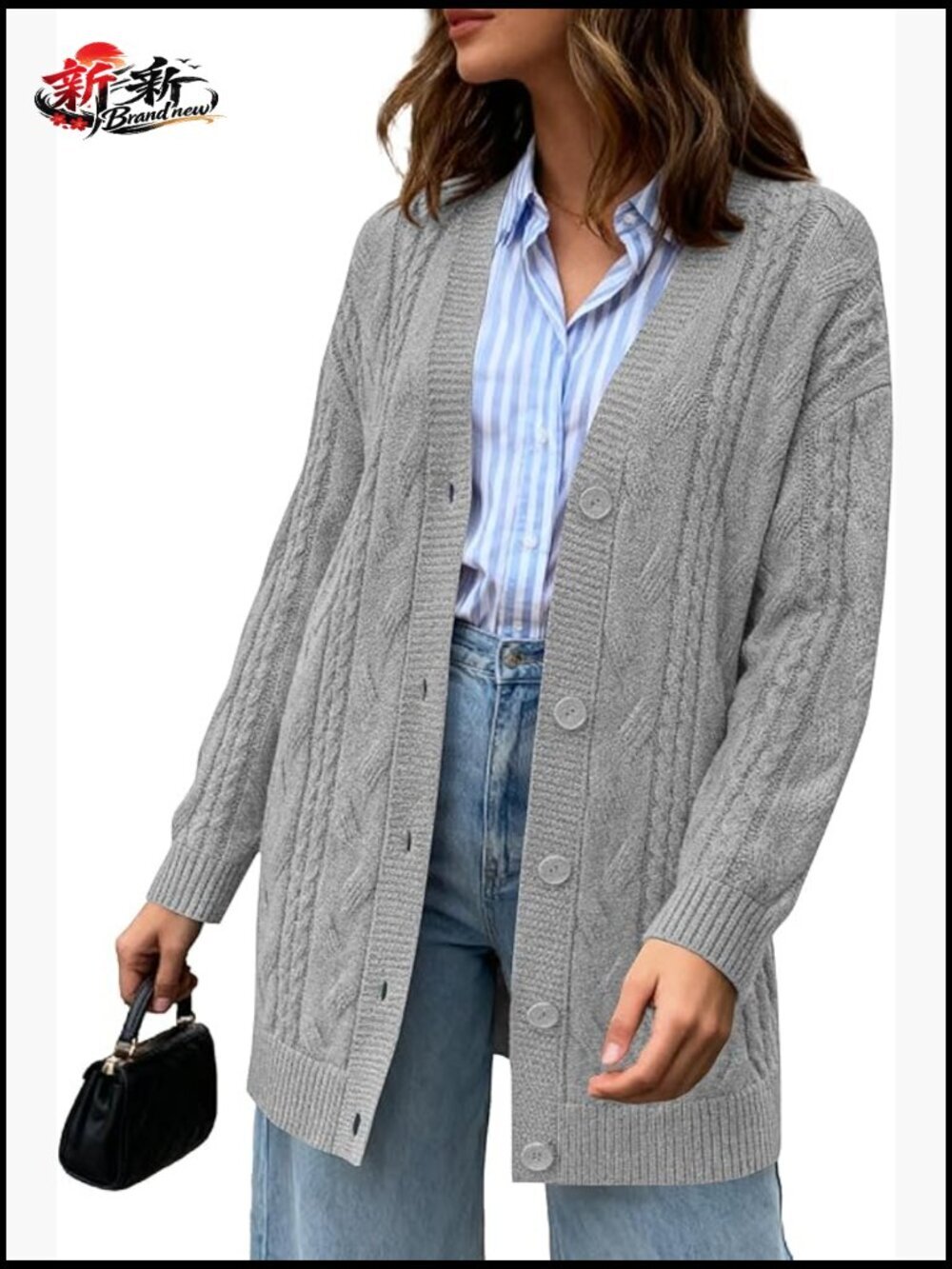 Open Front Cable Knit Button Cardigan